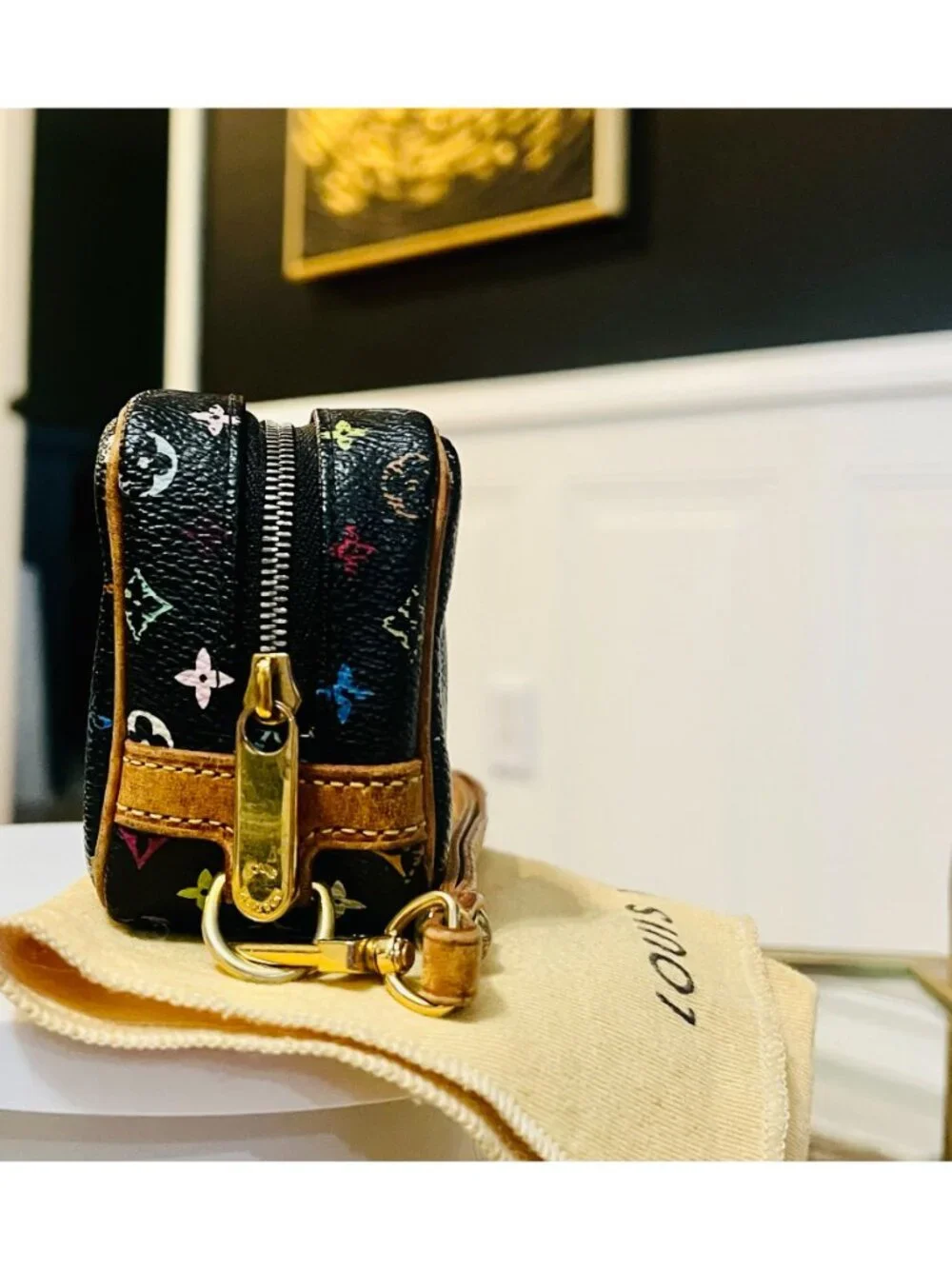 AUTHENTICATED! Louis Vuitton Takashi Murakami Black Multicolor Wapity Case Pouch